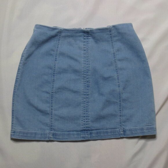 HONEY BELLE womens SKIRT denim JEAN mini 80's retro BLUE fitted SIZE M - Picture 1 of 10